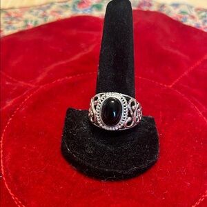 Elegant Black Onyx Stone 925 Silver Ring Size 9